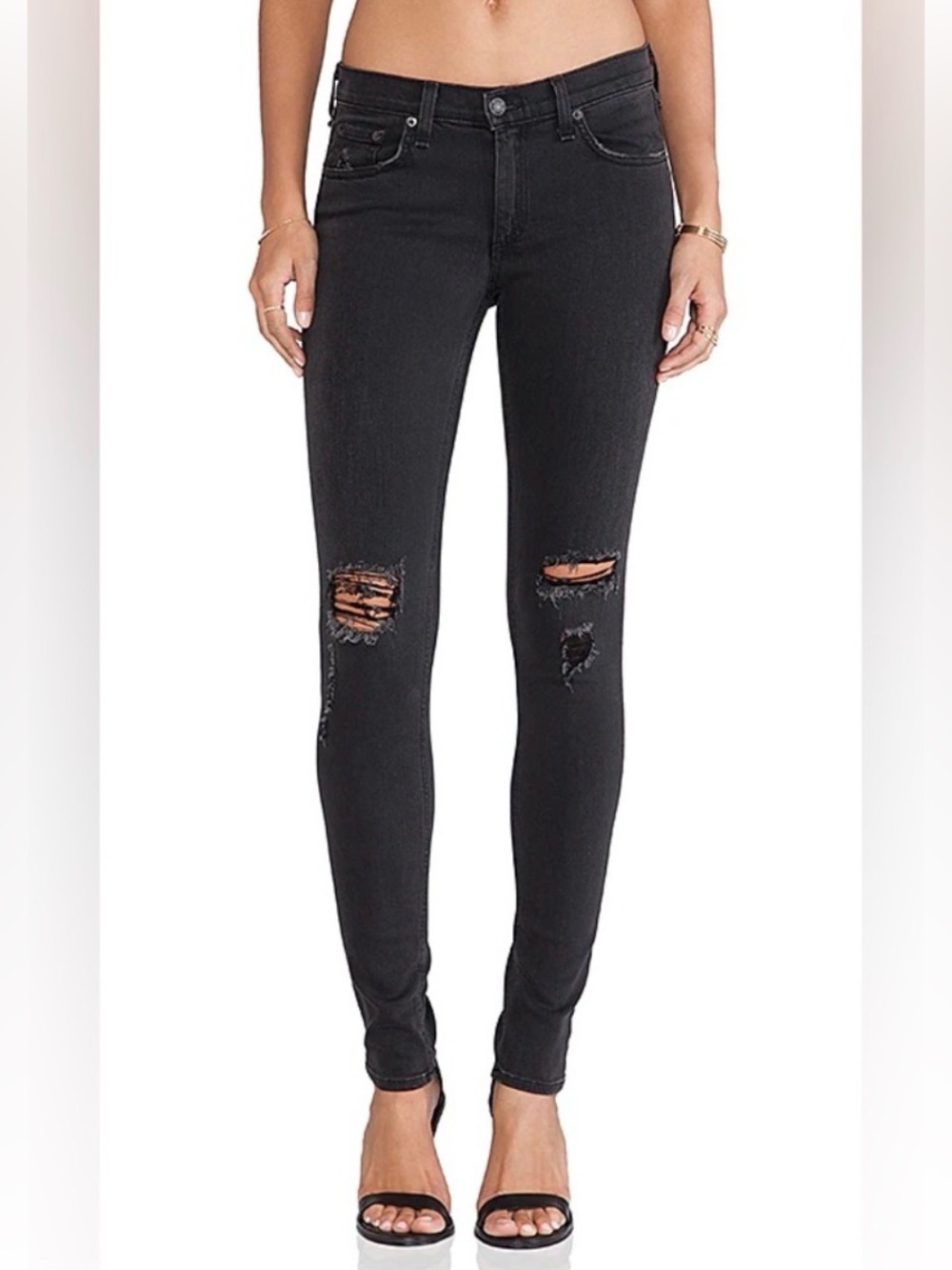 Rag & Bone distressed Soft Rock/Fade Black Ripped Skinny Jeans in Size 25
